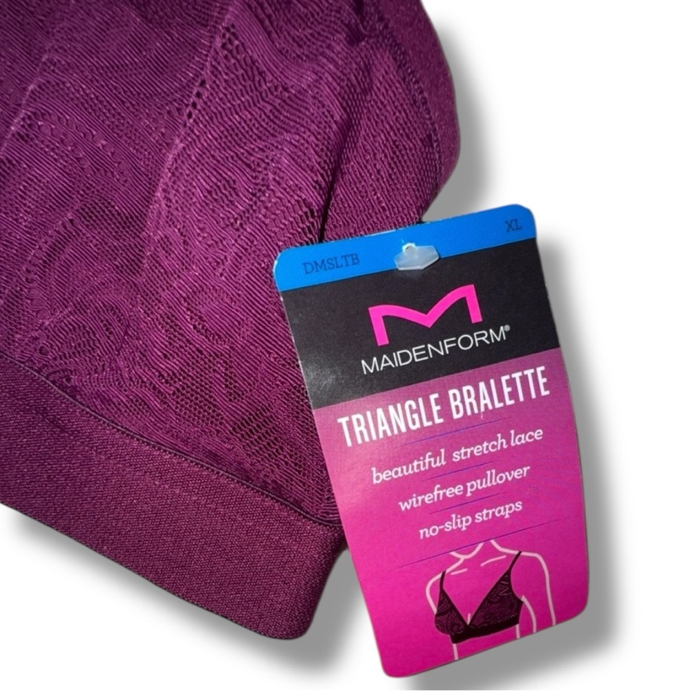 Maidenform Bralette NWT Magenta Triangle Stretch Lace Wirefree Pullover Size XL🍭 - Picture 5 of 16